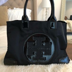 Tory Burch Elle Patent- Trimmed Nylon Tote